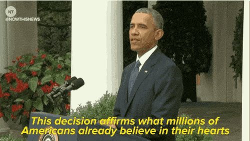 a man in a suit and tie stands at a podium with the words " this decision affirms what millions of americans already
