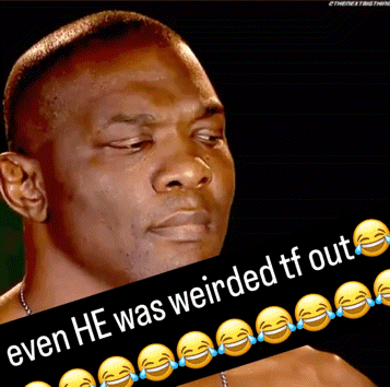 a picture of a man with a caption that reads " even he was weirded tf out "