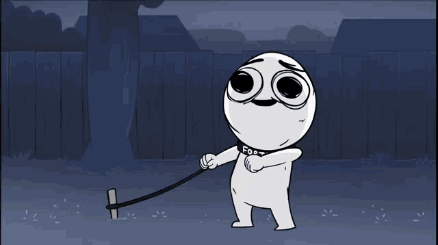 a cartoon character has a collar that says foot on it