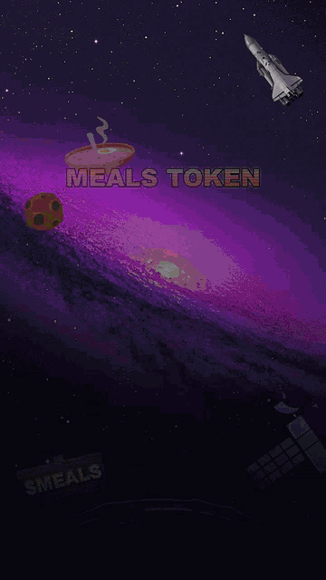 a purple background with the words meals token in the upper right corner