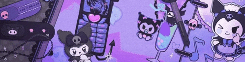 a purple background with a cartoon character , a skateboard , and a skull .