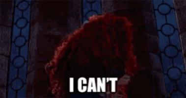 a cartoon character with red hair says i can 't in white letters