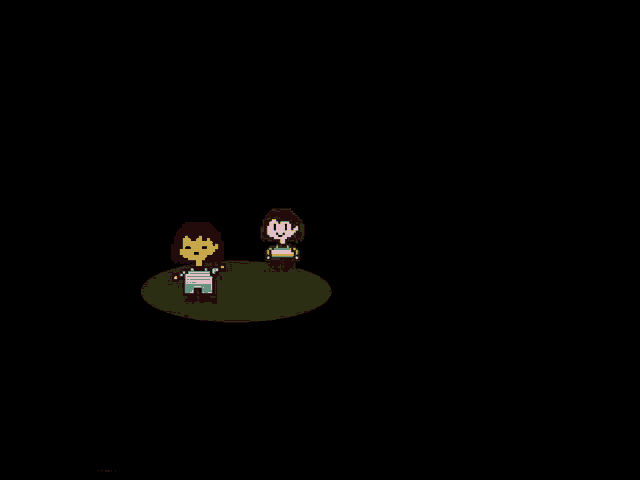 a pixel art of a boy and a girl standing next to each other in the dark .