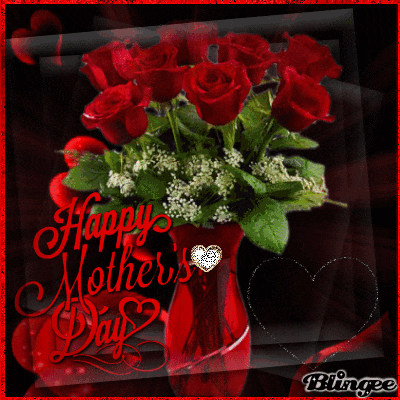 a happy mother 's day greeting card with red roses in a vase