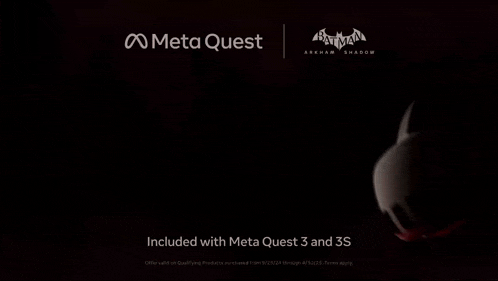 an advertisement for meta quest with batman and arkham shadow on it