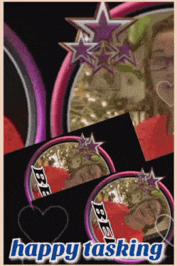 a collage of images with the words happy tasking on the bottom