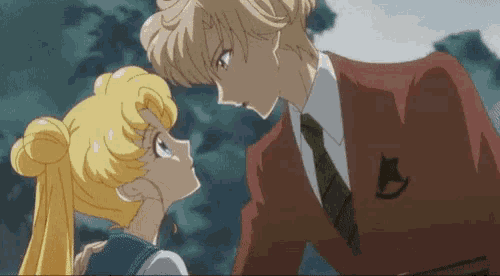 a man and a girl are looking at each other with their eyes closed