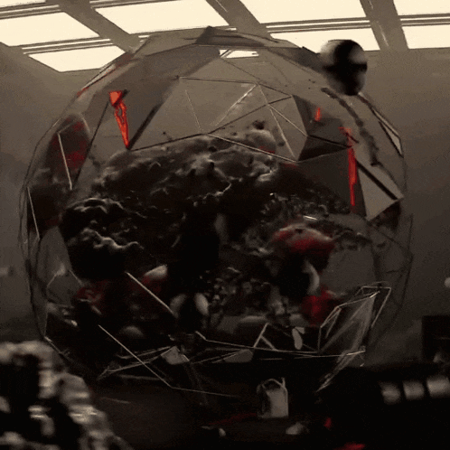 a sphere with a lot of lines and a few objects inside of it