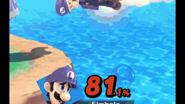 a video game screen shows mario and luigi fighting each other and their percentages are 81 and 1%