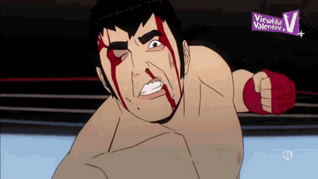 a cartoon of a man in a boxing ring with a viewtiful valentine sign
