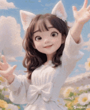 a girl with cat ears and a white dress