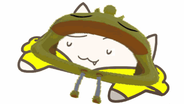 a cartoon character is wearing a green hat and a yellow shirt
