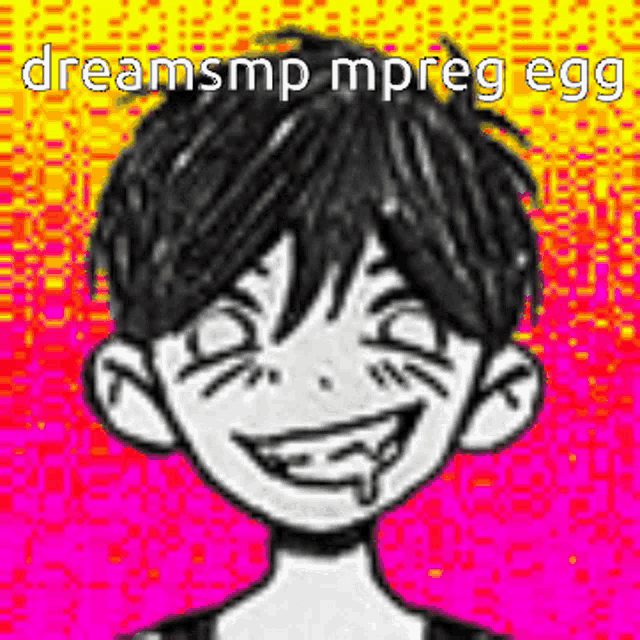 a black and white drawing of a boy with a smiley face and the words `` dreamsmp mpreg egg '' .