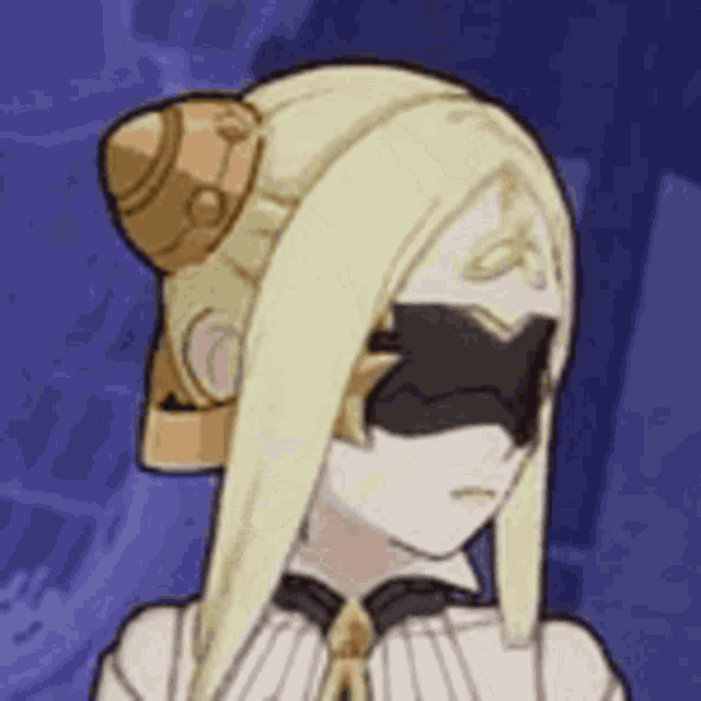 a woman with long blonde hair is wearing a mask and a bun .