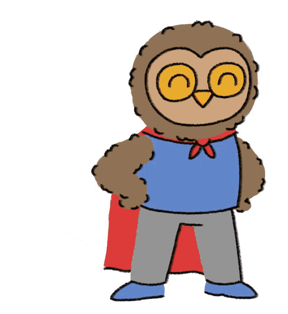 a cartoon owl wearing a cape and glasses