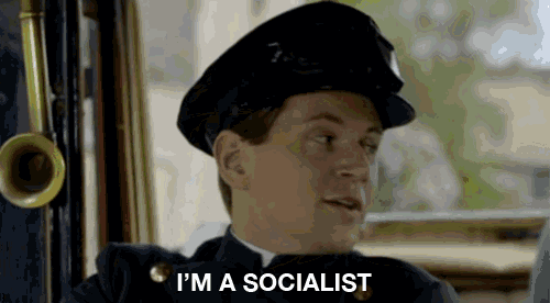 a man in a police uniform is saying i 'm a socialist