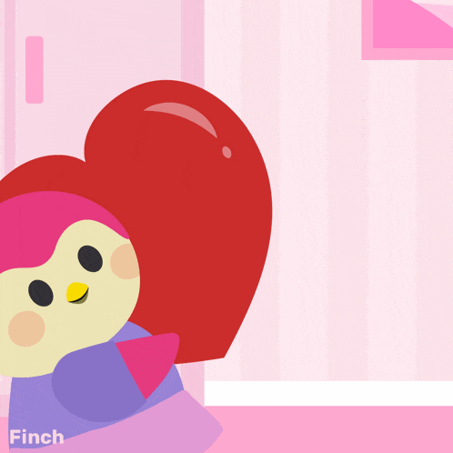 an illustration of a bird with a heart on its head and the name finch on the bottom