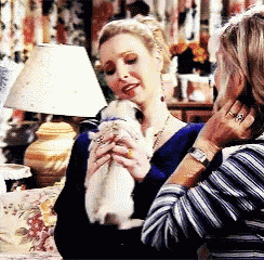 two women are sitting on a couch one is holding a white rabbit