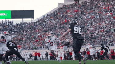 a football player with the number 96 on his back