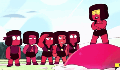 a group of cartoon characters are standing next to each other and one of them is ruby