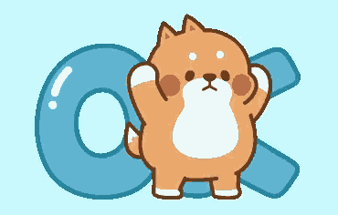a cartoon dog standing next to the word ok on a blue background