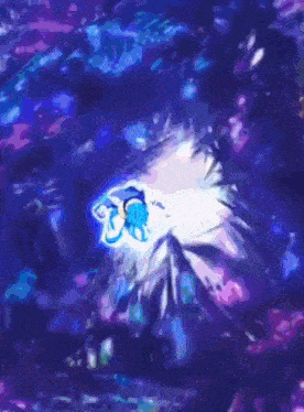 a purple and blue background with a feather in the center