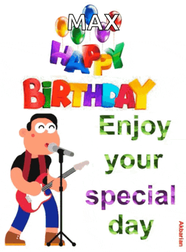 a cartoon of a man singing into a microphone with the words happy birthday enjoy your special day below him