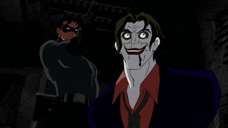 a cartoon of the joker laying on the floor with his mouth open