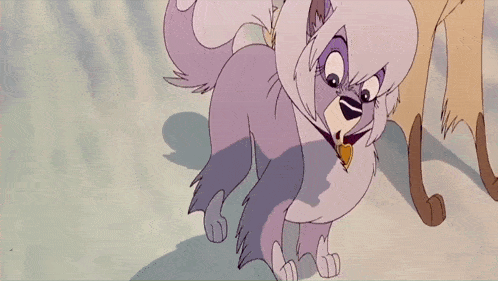 a cartoon drawing of a purple furry dog
