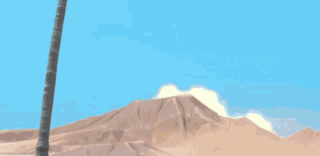 a cartoon character with wings is holding a stick in a desert