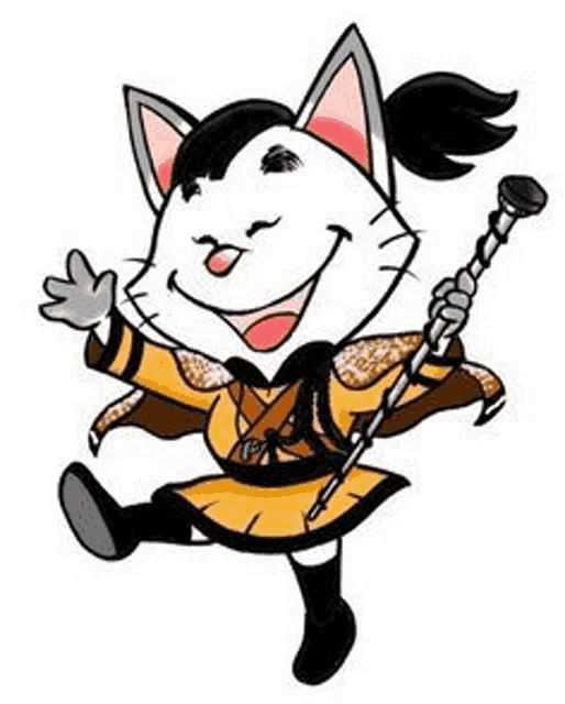 a cartoon of a cat holding a cane .