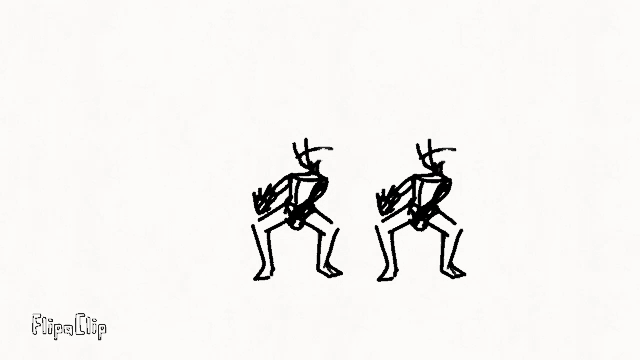 a drawing of two stick figures standing next to each other on a white background .