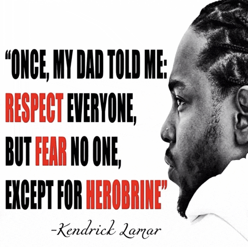 a quote from kendrick lamar says " once my dad told me respect everyone but fear no one except for herobrine "