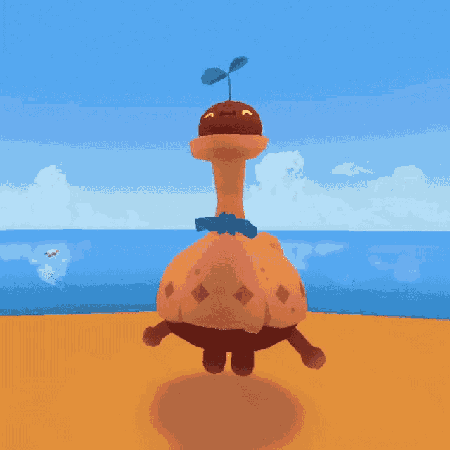 a cartoon character with a plant growing out of its head