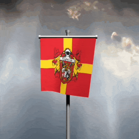 a red and yellow flag with a coat of arms that says " england "