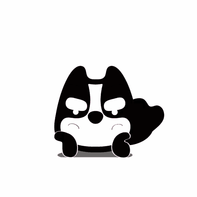 a black and white cartoon dog with pink bubbles surrounding it