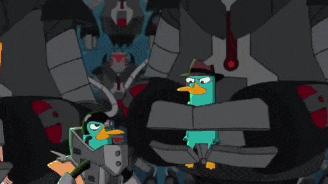 a cartoon of perry the platypus and a robot