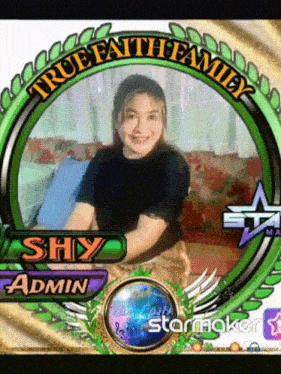 a picture of a woman in a frame that says true faith family shy admin