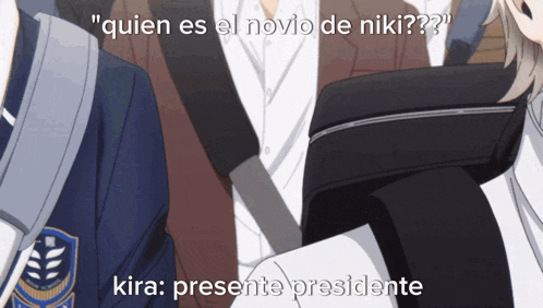 a man in a suit says " quien es el novio de niki ? "