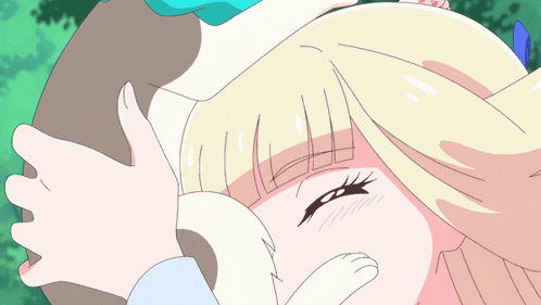 a cartoon drawing of a girl laying on a cat 's head