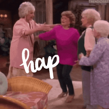 a group of older women are dancing and the word hop is visible in the background
