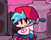 a cartoon character is sitting in front of a microphone in a room .