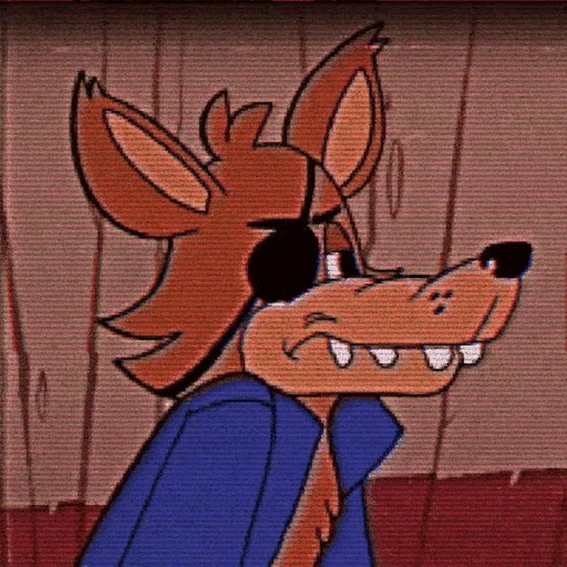 a close up of a cartoon fox wearing headphones and a blue jacket