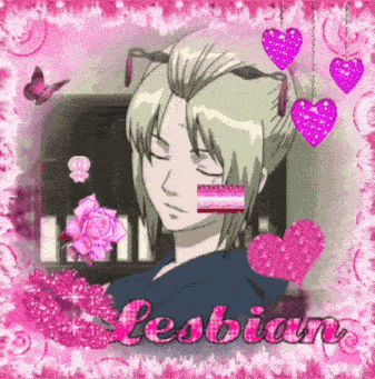 a picture of a lesbian anime character with hearts and flowers