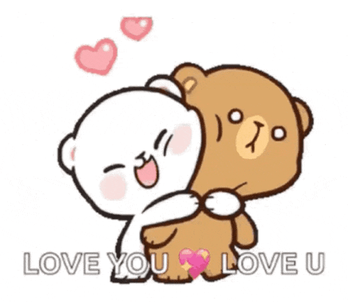 a couple of teddy bears hugging each other and the words `` love you love u '' .