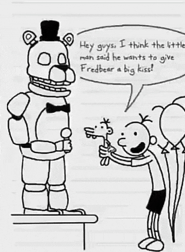 a drawing of a man saying hey g man said fredbear g kiss