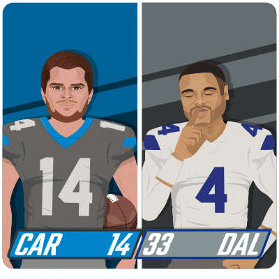 a cartoon of two football players with the number 14 and 4
