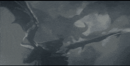 a black and white painting of a dragon flying through the air