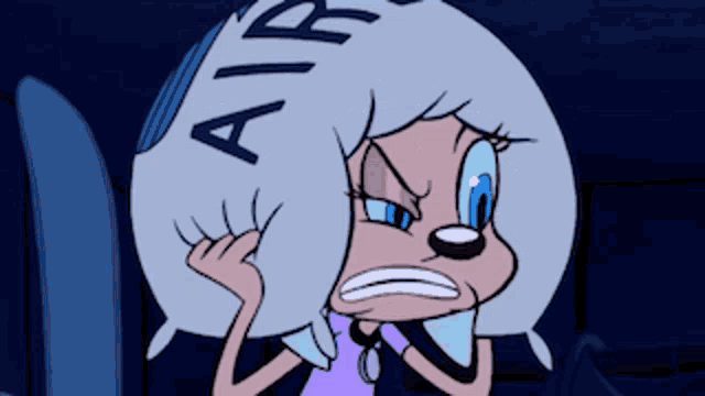a cartoon character is holding a pillow that says air