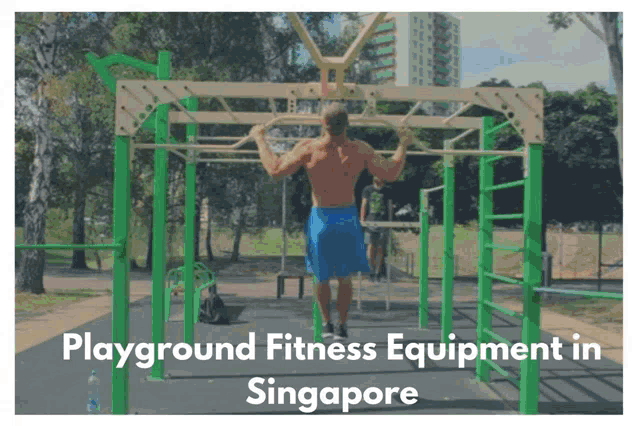 a man is doing pull ups on a playground fitness equipment